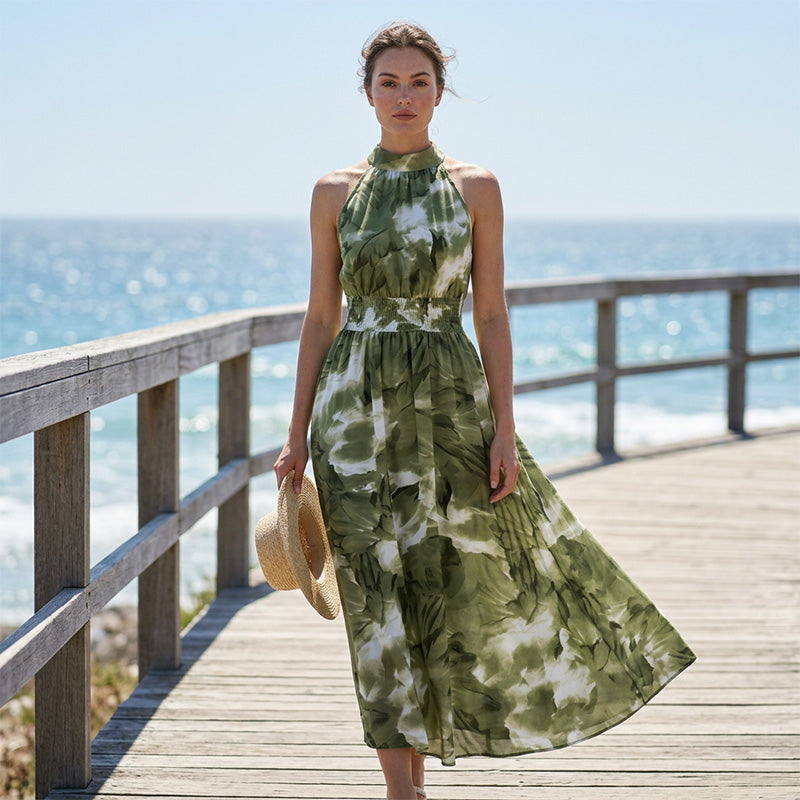 👗 Damen-Kleid mit Halsterneck, ärmellos & bedruckt – leicht, luftig & vielseitig für Sommer, Strand & Freizeit 🌸☀️