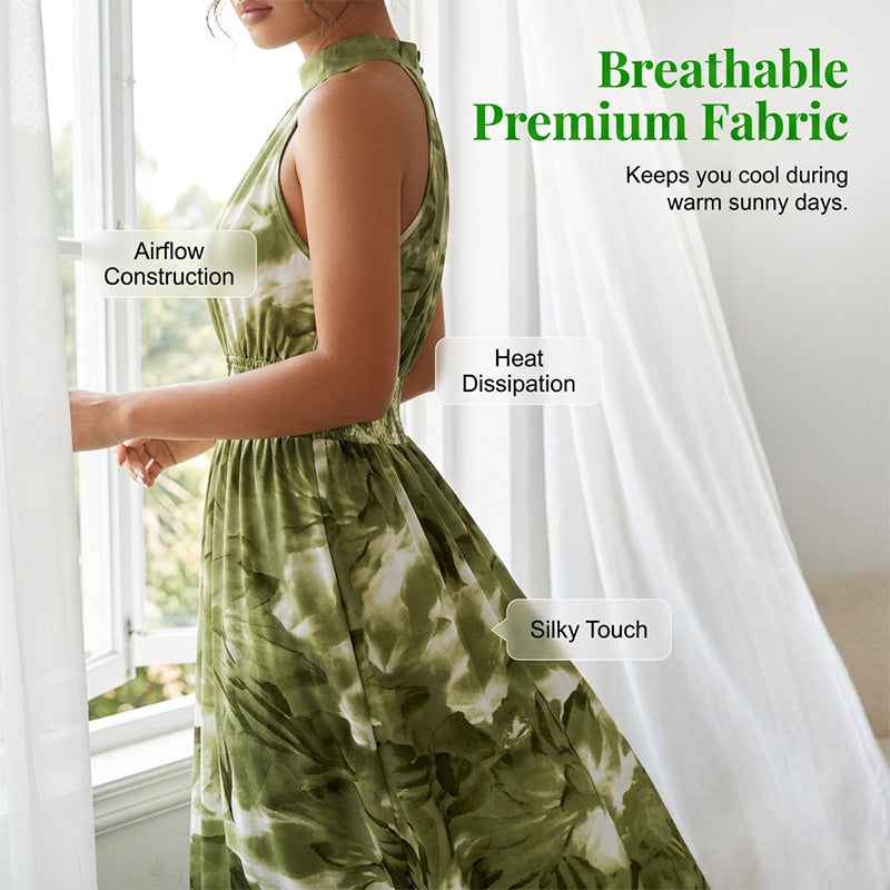👗 Damen-Kleid mit Halsterneck, ärmellos & bedruckt – leicht, luftig & vielseitig für Sommer, Strand & Freizeit 🌸☀️