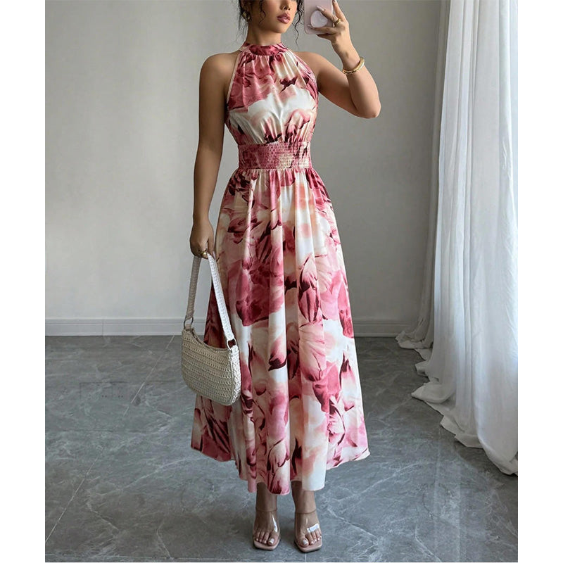 👗 Damen-Kleid mit Halsterneck, ärmellos & bedruckt – leicht, luftig & vielseitig für Sommer, Strand & Freizeit 🌸☀️