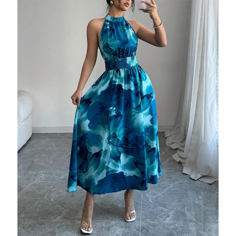 👗 Damen-Kleid mit Halsterneck, ärmellos & bedruckt – leicht, luftig & vielseitig für Sommer, Strand & Freizeit 🌸☀️