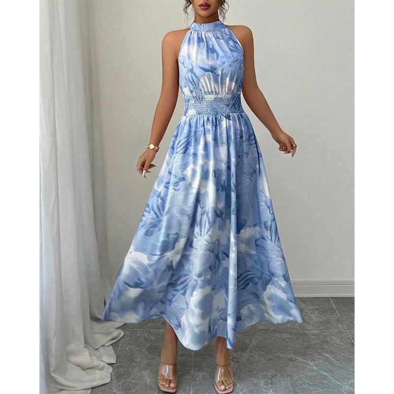 👗 Damen-Kleid mit Halsterneck, ärmellos & bedruckt – leicht, luftig & vielseitig für Sommer, Strand & Freizeit 🌸☀️