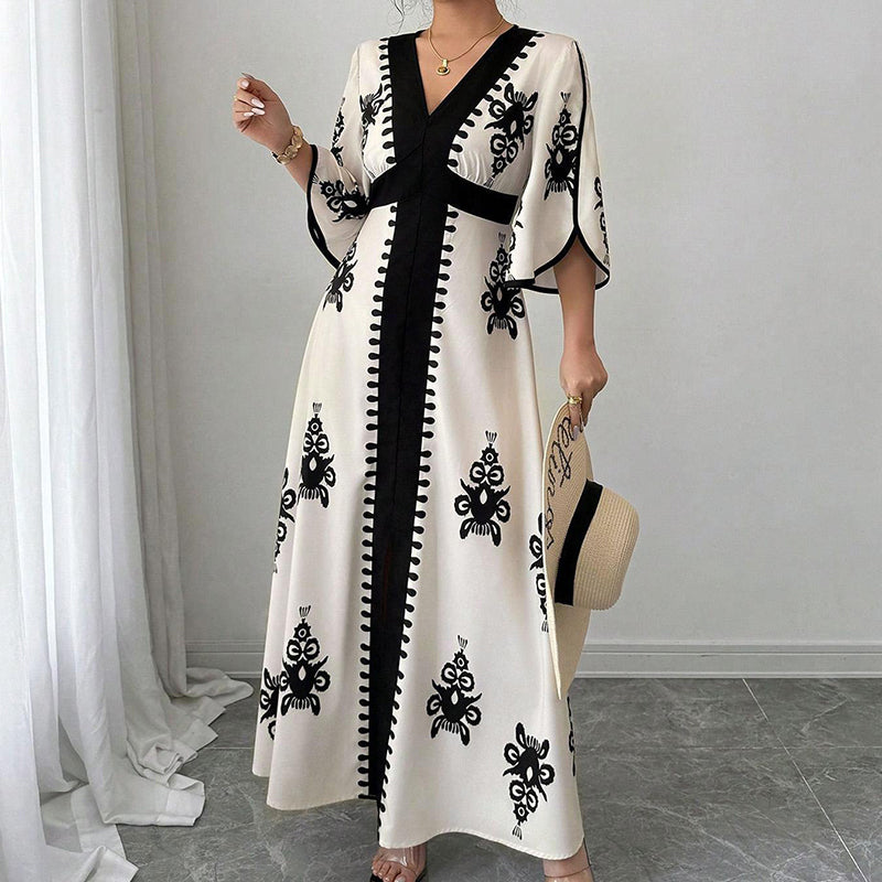 🌿 Bohème-Sommerkleid mit weitem Schnitt – figurschmeichelnder V-Ausschnitt, weich fallender Stoff & ideal für Gartenpartys, Strandspaziergänge & Dinner Dates