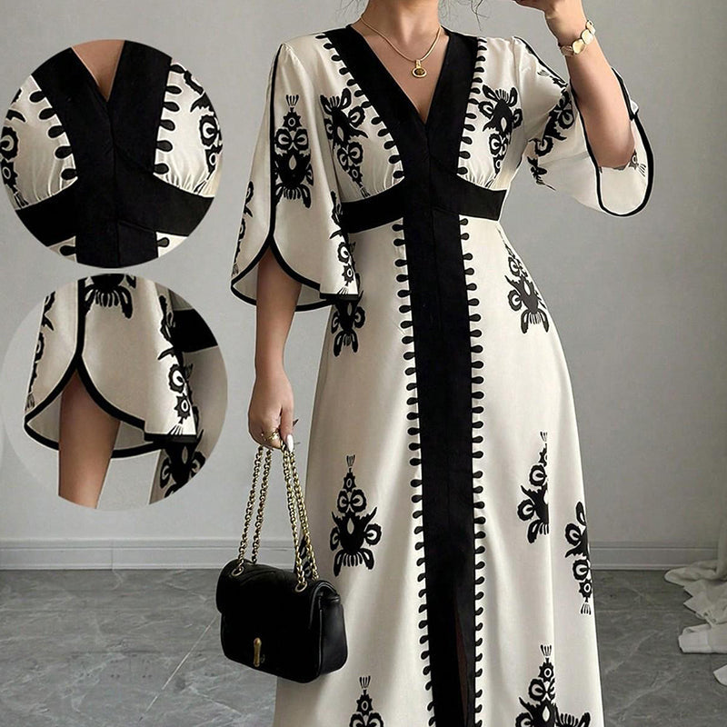 🌿 Bohème-Sommerkleid mit weitem Schnitt – figurschmeichelnder V-Ausschnitt, weich fallender Stoff & ideal für Gartenpartys, Strandspaziergänge & Dinner Dates