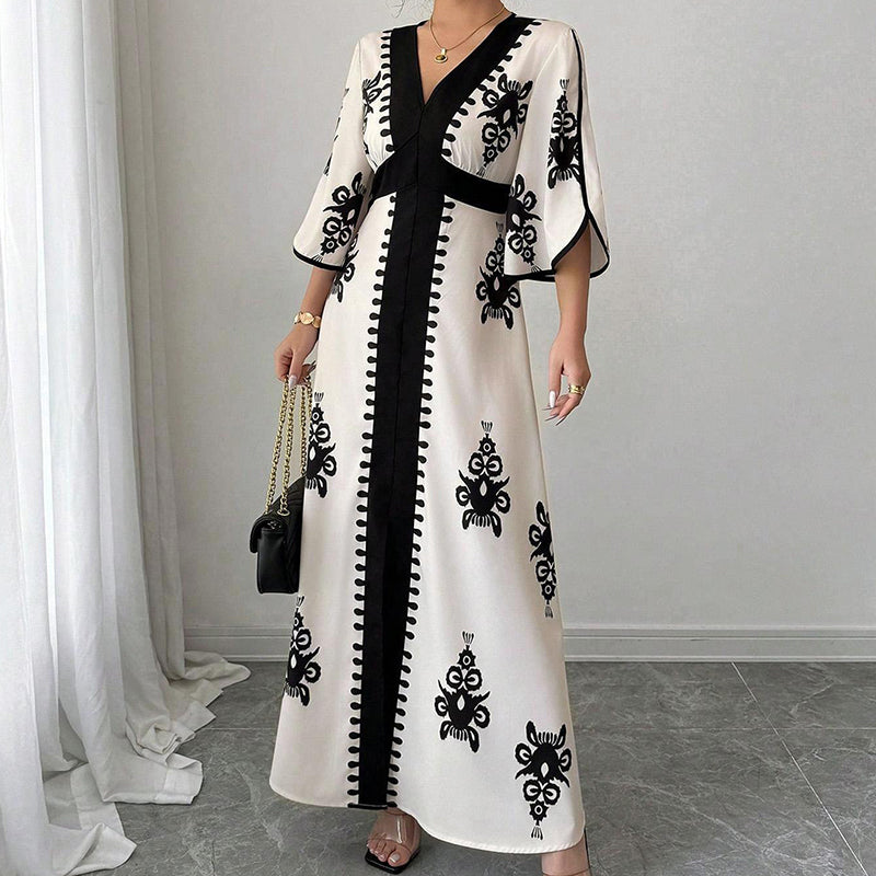 🌿 Bohème-Sommerkleid mit weitem Schnitt – figurschmeichelnder V-Ausschnitt, weich fallender Stoff & ideal für Gartenpartys, Strandspaziergänge & Dinner Dates