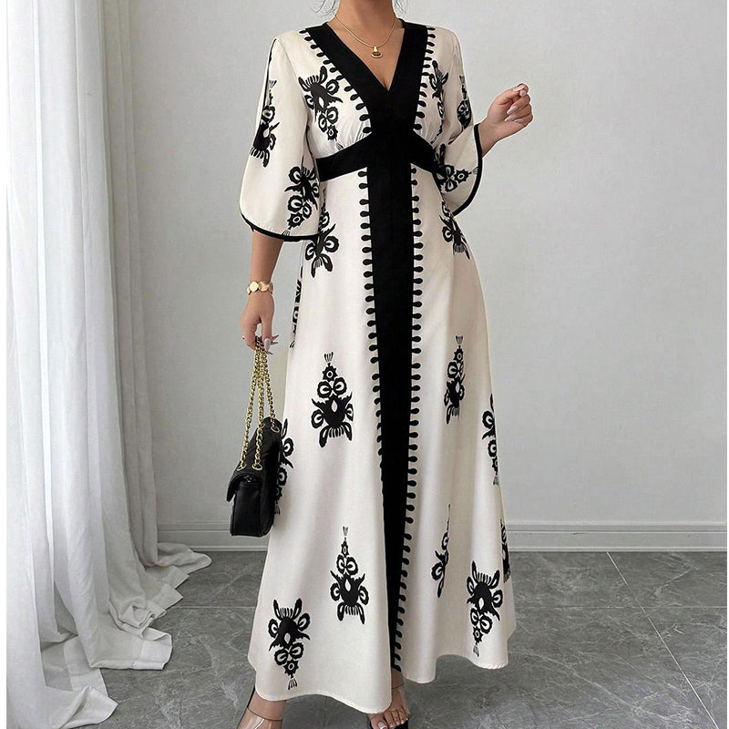 🌿 Bohème-Sommerkleid mit weitem Schnitt – figurschmeichelnder V-Ausschnitt, weich fallender Stoff & ideal für Gartenpartys, Strandspaziergänge & Dinner Dates