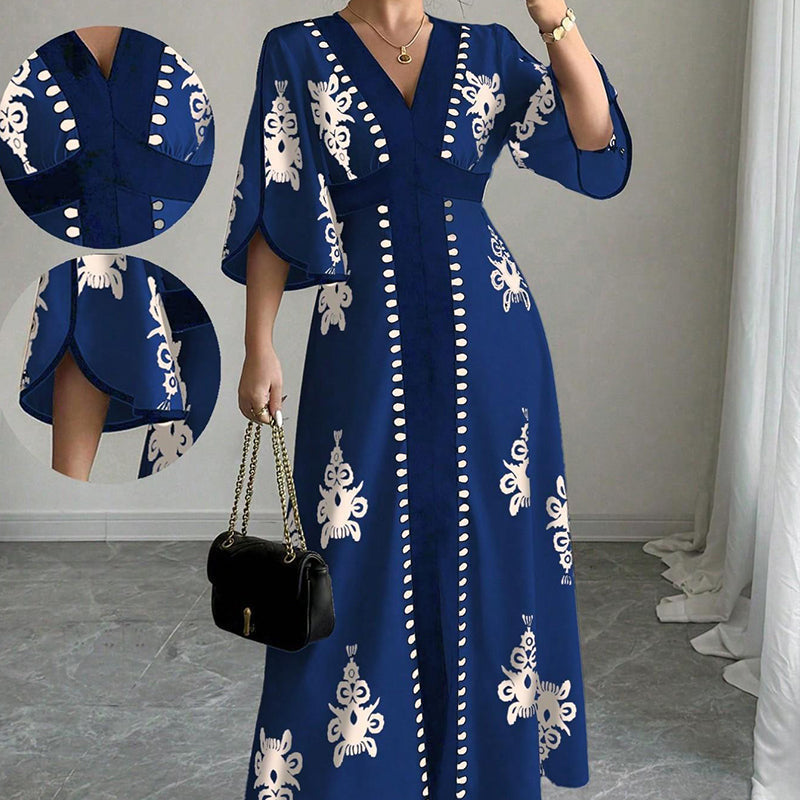🌿 Bohème-Sommerkleid mit weitem Schnitt – figurschmeichelnder V-Ausschnitt, weich fallender Stoff & ideal für Gartenpartys, Strandspaziergänge & Dinner Dates