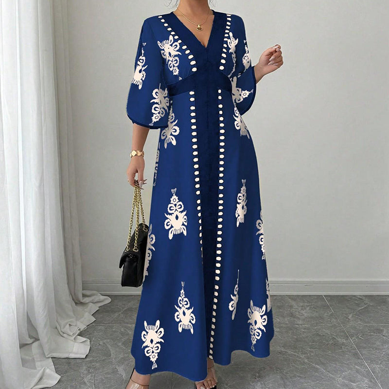 🌿 Bohème-Sommerkleid mit weitem Schnitt – figurschmeichelnder V-Ausschnitt, weich fallender Stoff & ideal für Gartenpartys, Strandspaziergänge & Dinner Dates