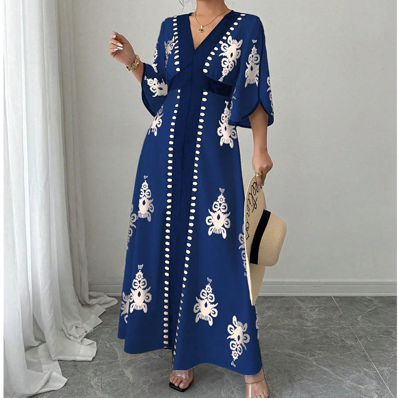 🌿 Bohème-Sommerkleid mit weitem Schnitt – figurschmeichelnder V-Ausschnitt, weich fallender Stoff & ideal für Gartenpartys, Strandspaziergänge & Dinner Dates