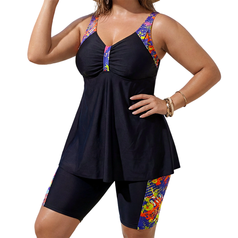 📢📢 50 % RABATT !! ⏰ Damen Fließendes Tankini-Oberteil und Shorts Badeanzug – Bauchkontrolle, Boy Shorts, Stützend ✨