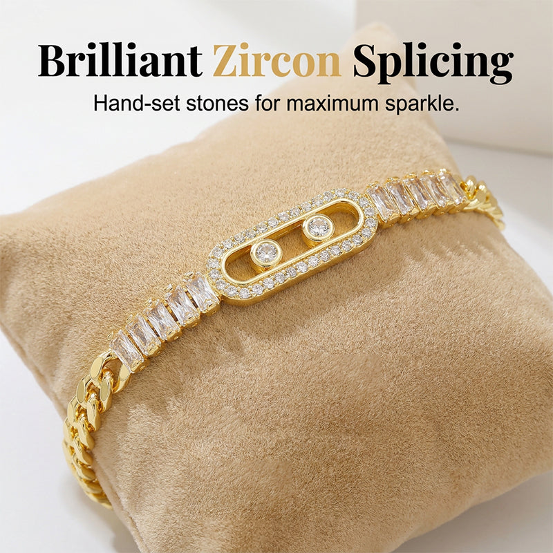 📿 ZEITLICH BEGRENZT 50% RABATT! 💥 Damen Goldton Zirkonia Kettenarmband – Kubanische Glieder, Zirkon-Akzente, Faltschließe ✨