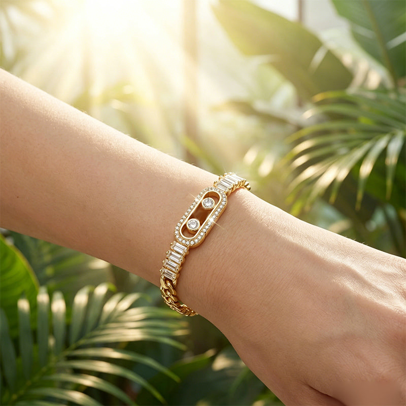 📿 ZEITLICH BEGRENZT 50% RABATT! 💥 Damen Goldton Zirkonia Kettenarmband – Kubanische Glieder, Zirkon-Akzente, Faltschließe ✨
