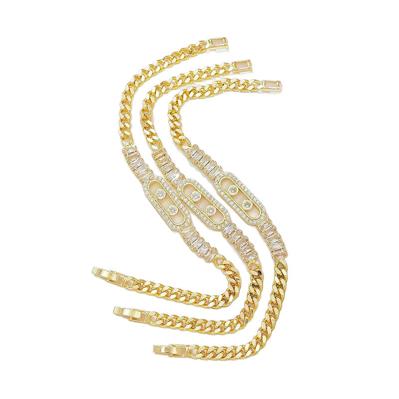 📿 ZEITLICH BEGRENZT 50% RABATT! 💥 Damen Goldton Zirkonia Kettenarmband – Kubanische Glieder, Zirkon-Akzente, Faltschließe ✨