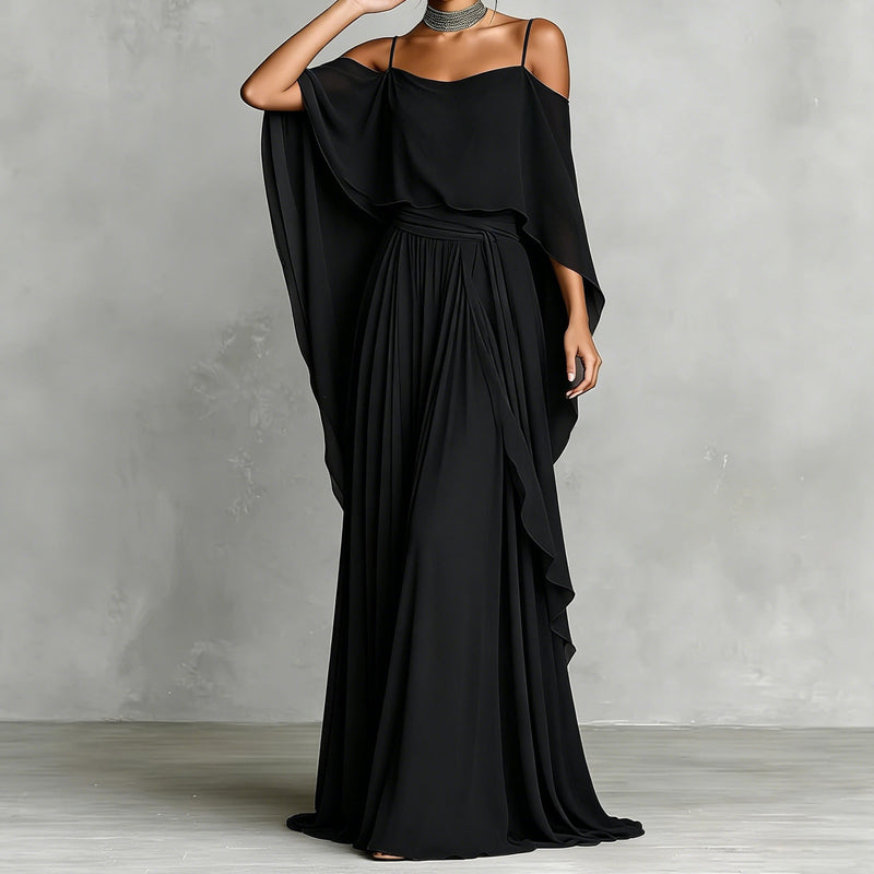 👗 Fließendes, ärmelloses Kleid mit einseitigem Ausschnitt – minimalistisches Design, weiter, weiterer Rock & edler Look, ideal für besondere Anlässe & den eleganten Alltag 🌙