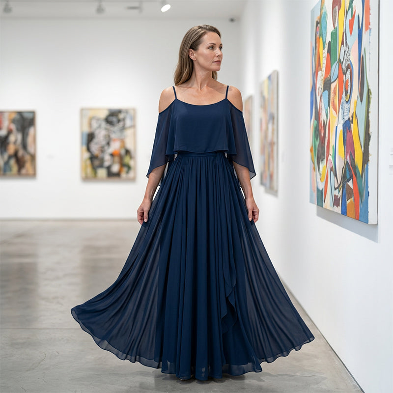👗 Fließendes, ärmelloses Kleid mit einseitigem Ausschnitt – minimalistisches Design, weiter, weiterer Rock & edler Look, ideal für besondere Anlässe & den eleganten Alltag 🌙