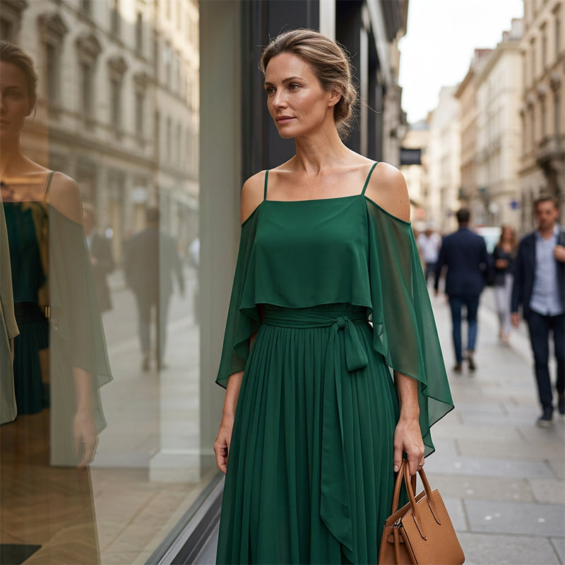 👗 Fließendes, ärmelloses Kleid mit einseitigem Ausschnitt – minimalistisches Design, weiter, weiterer Rock & edler Look, ideal für besondere Anlässe & den eleganten Alltag 🌙