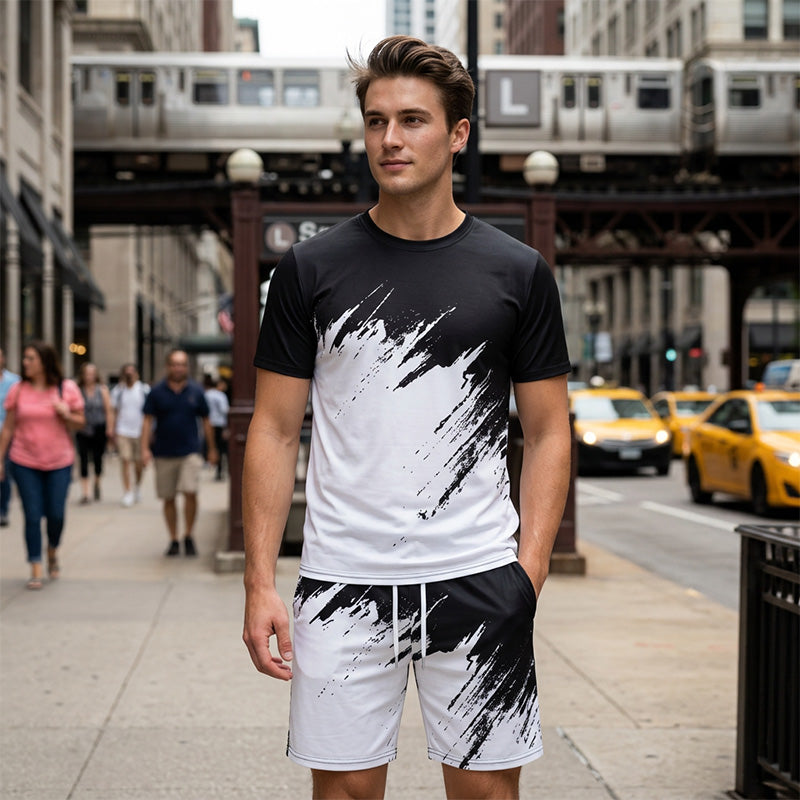 👕 2-teiliges Sommer-Set für Herren – mit dynamischem Print, atmungsaktiv & bequem für Alltag, Sport & Freizeit ☀️🩳