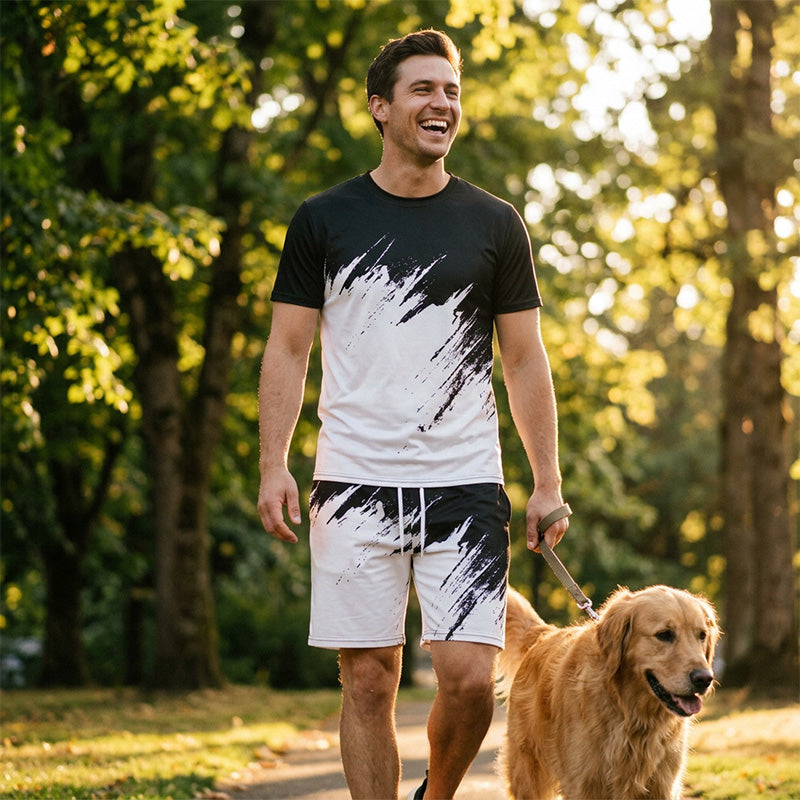 👕 2-teiliges Sommer-Set für Herren – mit dynamischem Print, atmungsaktiv & bequem für Alltag, Sport & Freizeit ☀️🩳