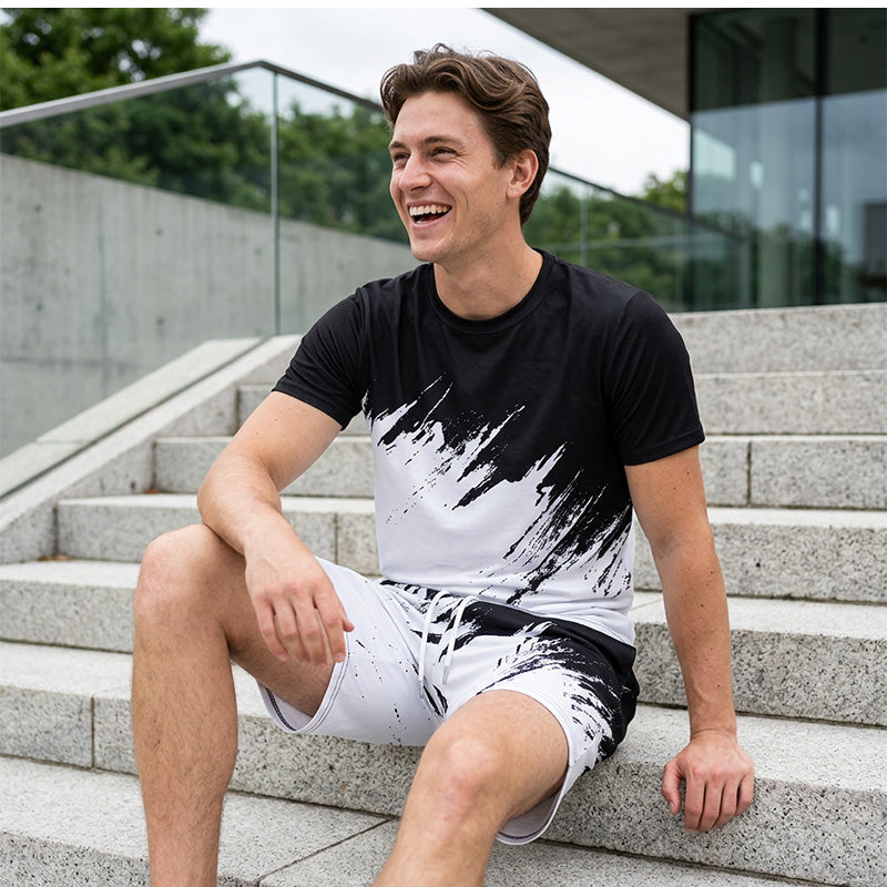 👕 2-teiliges Sommer-Set für Herren – mit dynamischem Print, atmungsaktiv & bequem für Alltag, Sport & Freizeit ☀️🩳
