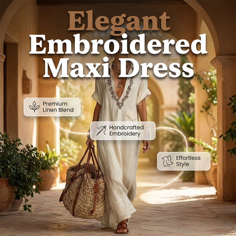 🍃 Sommerkleid mit floraler Stickerei – weicher Stoff, leichter Fall & schmeichelhafter Schnitt, perfekt für Spaziergänge, Café oder den Urlaub