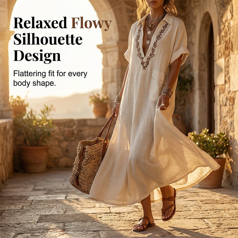 🍃 Sommerkleid mit floraler Stickerei – weicher Stoff, leichter Fall & schmeichelhafter Schnitt, perfekt für Spaziergänge, Café oder den Urlaub