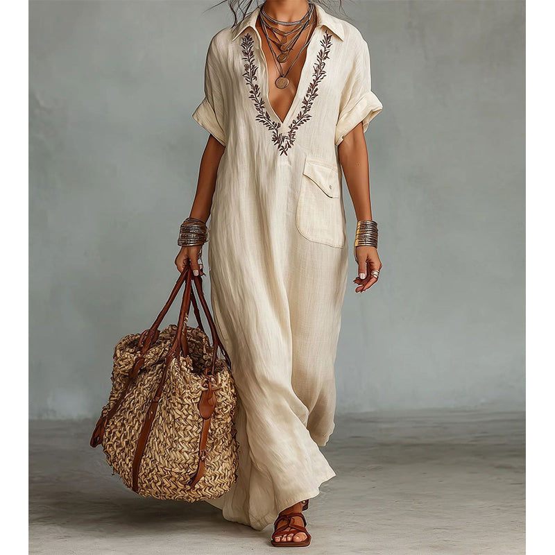 🍃 Sommerkleid mit floraler Stickerei – weicher Stoff, leichter Fall & schmeichelhafter Schnitt, perfekt für Spaziergänge, Café oder den Urlaub