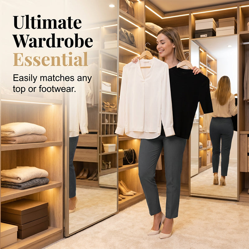 ⏰ 50 % RABATT – Nur für kurze Zeit 👖 Damen 7/8 Stoffhose ✨ Hohe Taille, Schmale Passform & Zeitloser Eleganter Stil