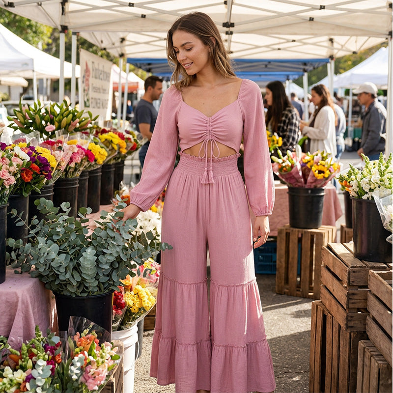 👕✨ 50% RABATT! Damen Crop-Top & Schlaghosen-Set – Lässig, bequem & perfekt für Sommer, Alltag & Freizeit 🌿☀️