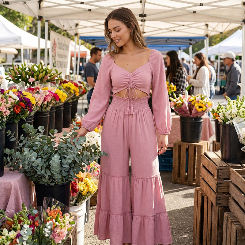 👕✨ 50% RABATT! Damen Crop-Top & Schlaghosen-Set – Lässig, bequem & perfekt für Sommer, Alltag & Freizeit 🌿☀️