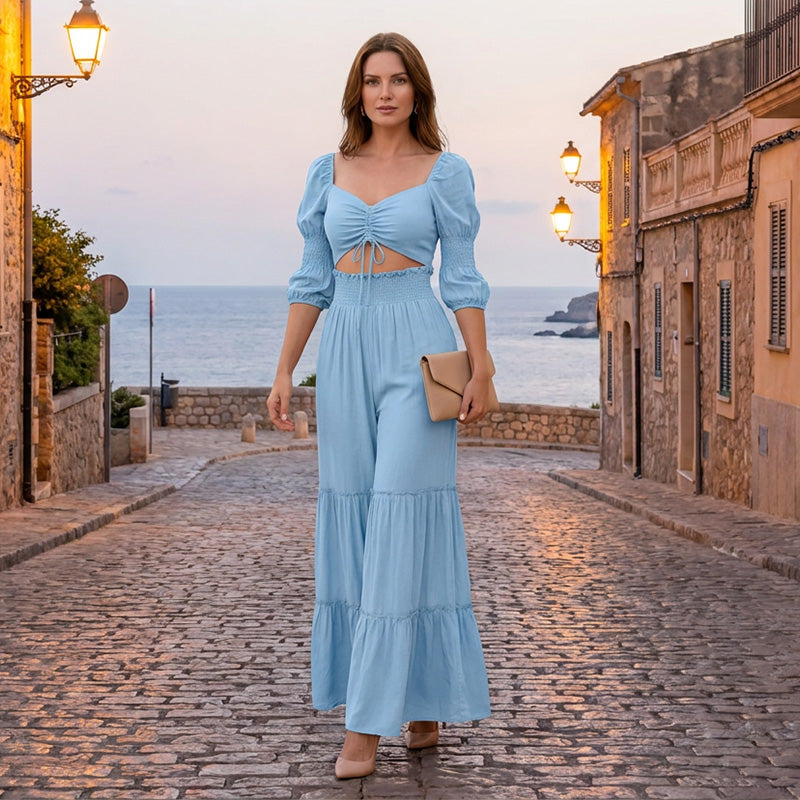 👕✨ 50% RABATT! Damen Crop-Top & Schlaghosen-Set – Lässig, bequem & perfekt für Sommer, Alltag & Freizeit 🌿☀️