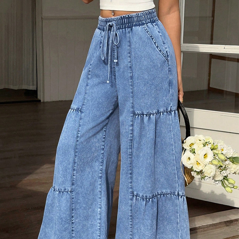 🍃 Schlanke Weitbeinhose mit hohem Bund – verlängert optisch die Beine, betont die Taille & kaschiert kleine Problemzonen, perfekt für Blusen, T-Shirts & Blazer👖