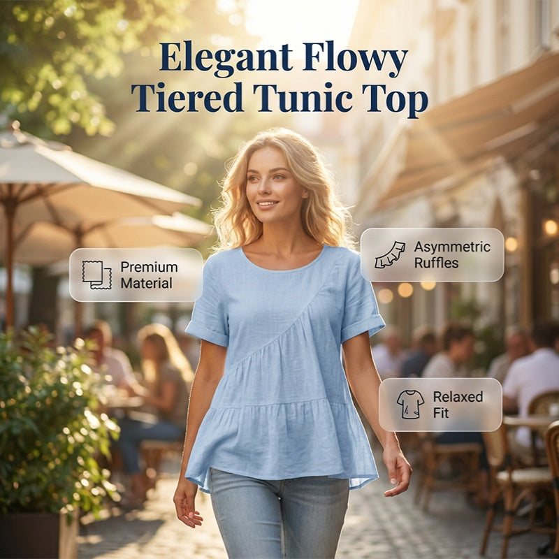 👚 Damen-Kurzarm-Tunika mit gestuften Rüschen – leicht, luftig & vielseitig für Alltag, Strand & Reisen 🌸☀️
