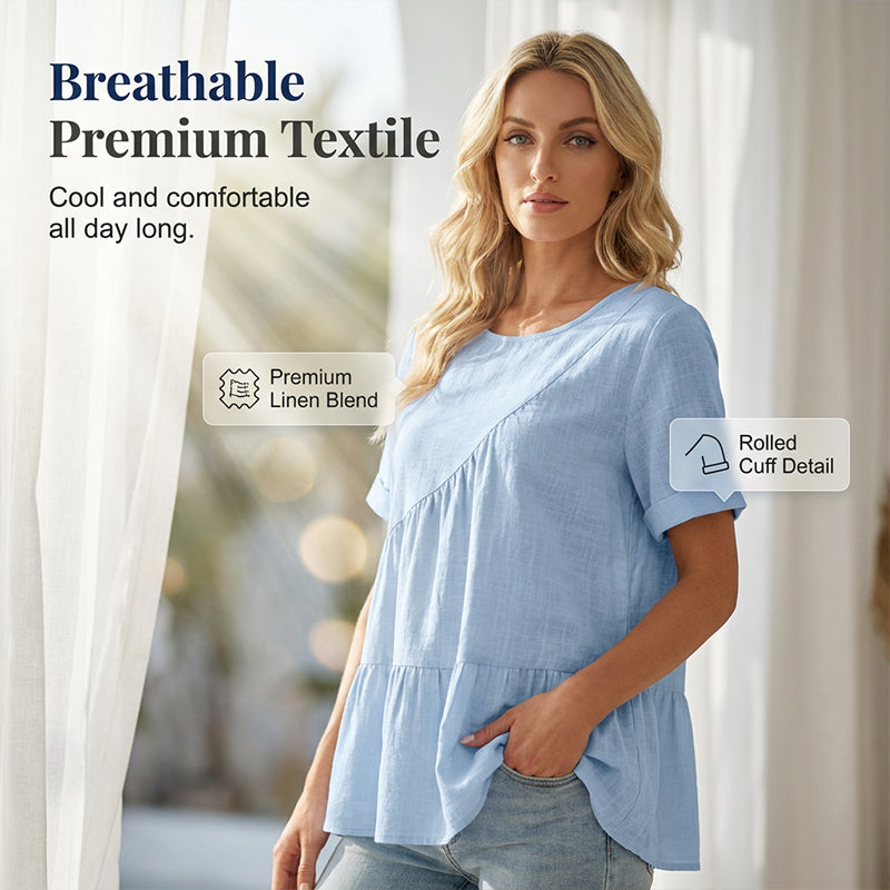 👚 Damen-Kurzarm-Tunika mit gestuften Rüschen – leicht, luftig & vielseitig für Alltag, Strand & Reisen 🌸☀️