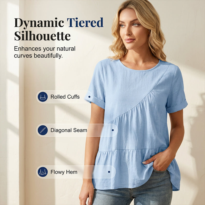 👚 Damen-Kurzarm-Tunika mit gestuften Rüschen – leicht, luftig & vielseitig für Alltag, Strand & Reisen 🌸☀️
