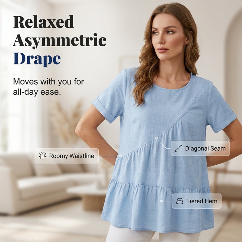 👚 Damen-Kurzarm-Tunika mit gestuften Rüschen – leicht, luftig & vielseitig für Alltag, Strand & Reisen 🌸☀️