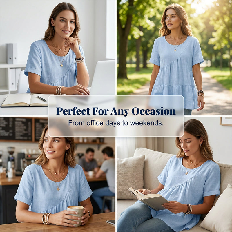 👚 Damen-Kurzarm-Tunika mit gestuften Rüschen – leicht, luftig & vielseitig für Alltag, Strand & Reisen 🌸☀️