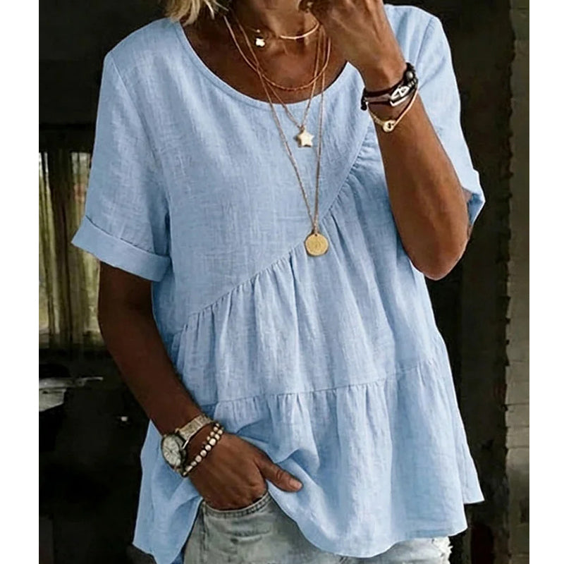 👚 Damen-Kurzarm-Tunika mit gestuften Rüschen – leicht, luftig & vielseitig für Alltag, Strand & Reisen 🌸☀️