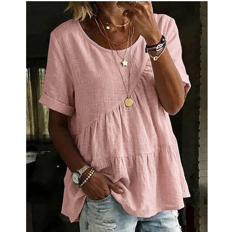 👚 Damen-Kurzarm-Tunika mit gestuften Rüschen – leicht, luftig & vielseitig für Alltag, Strand & Reisen 🌸☀️
