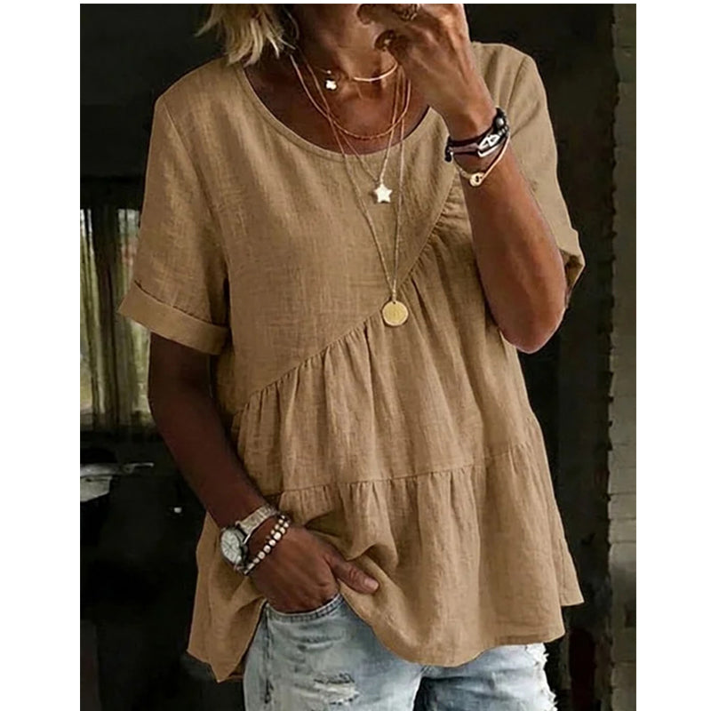 👚 Damen-Kurzarm-Tunika mit gestuften Rüschen – leicht, luftig & vielseitig für Alltag, Strand & Reisen 🌸☀️