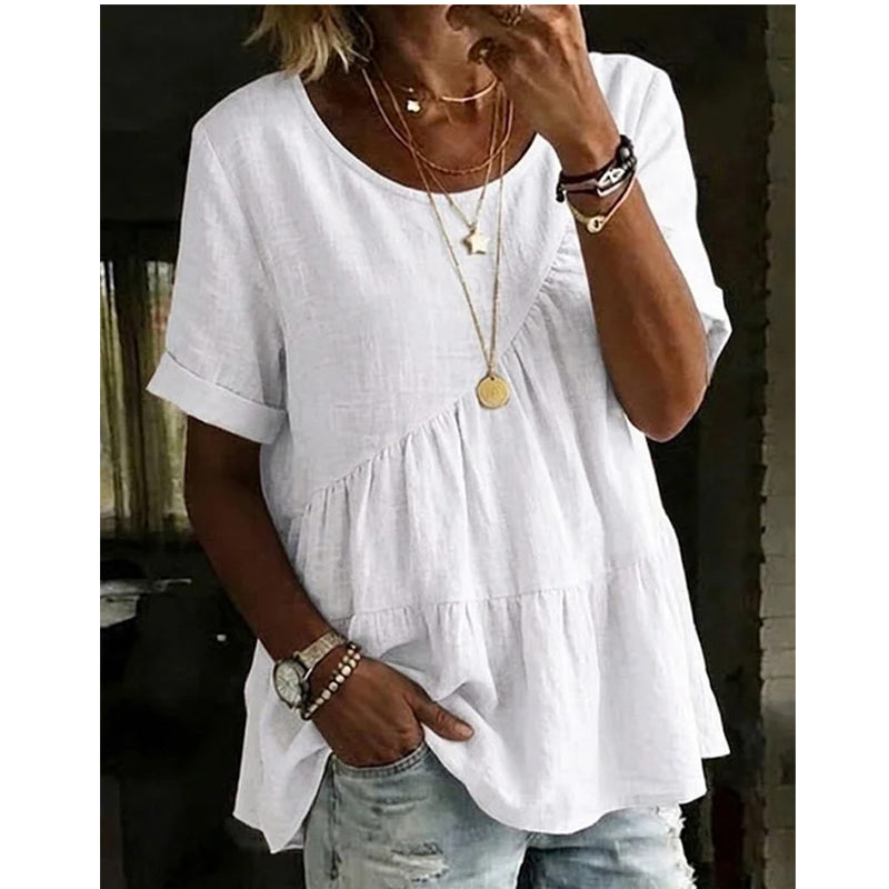👚 Damen-Kurzarm-Tunika mit gestuften Rüschen – leicht, luftig & vielseitig für Alltag, Strand & Reisen 🌸☀️