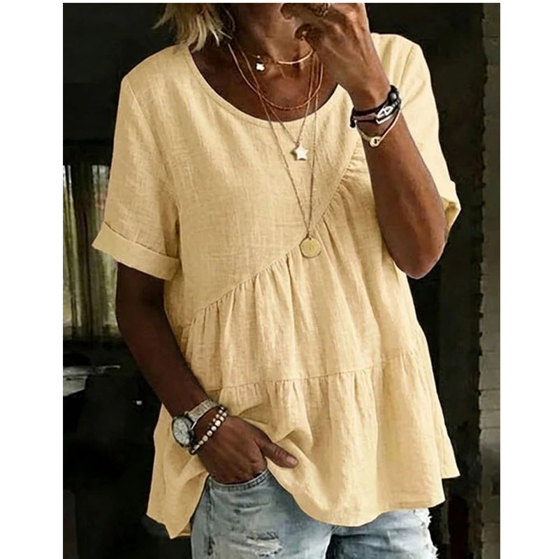 👚 Damen-Kurzarm-Tunika mit gestuften Rüschen – leicht, luftig & vielseitig für Alltag, Strand & Reisen 🌸☀️