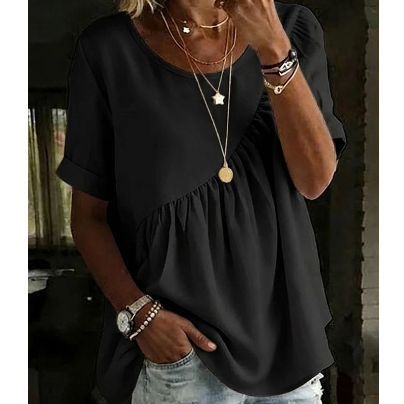 👚 Damen-Kurzarm-Tunika mit gestuften Rüschen – leicht, luftig & vielseitig für Alltag, Strand & Reisen 🌸☀️