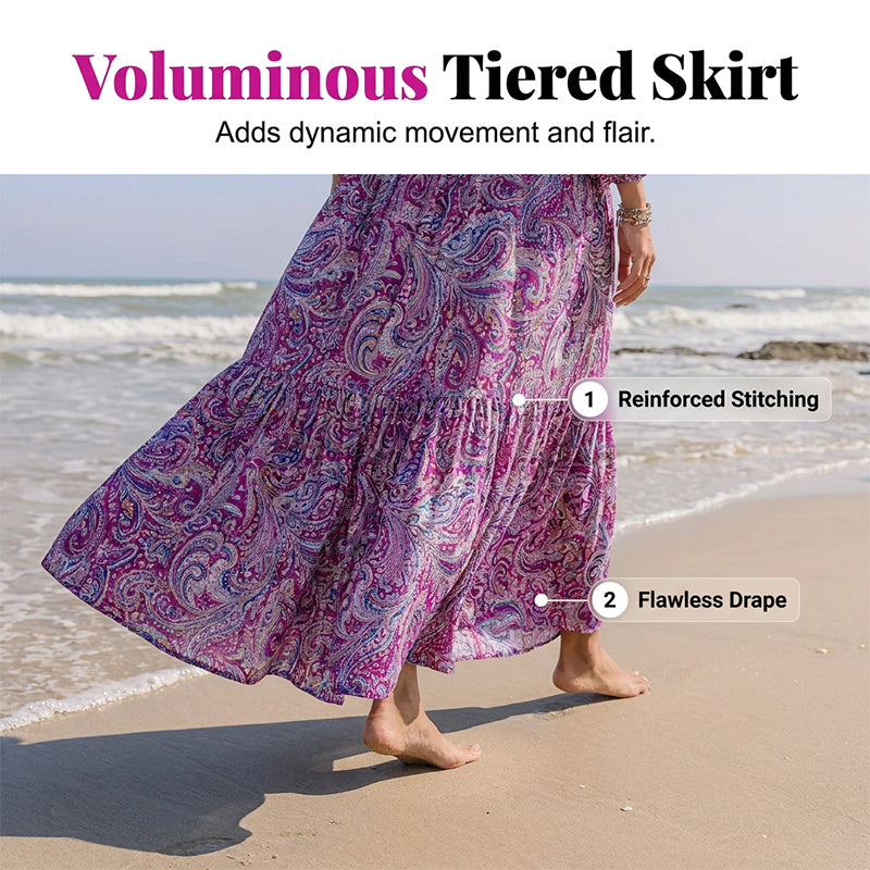 👗 Boho-Kleid mit V-Ausschnitt & Kordelzug in der Taille – figurschmeichelnd, leicht & vielseitig für Alltag, Strand & Urlaub 🌸☀️