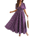 🌸 Women's Floral Print V-Neck Wrap Dress – Ruched Waist Midi Dress, Effortless Boho Chic for Daily Wear & Beach Vacations