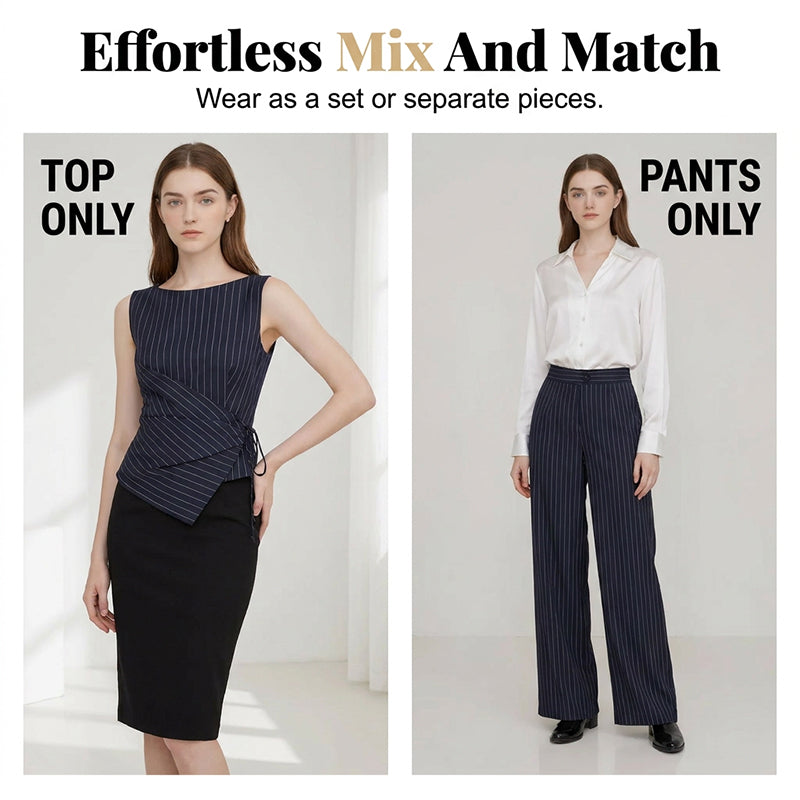 💼✨ Women's Pinstripe Wrap Waist Jumpsuit – Belted One-Piece, Flattering V-Neck & Wide Leg, Effortless Office-to-Dinner Style