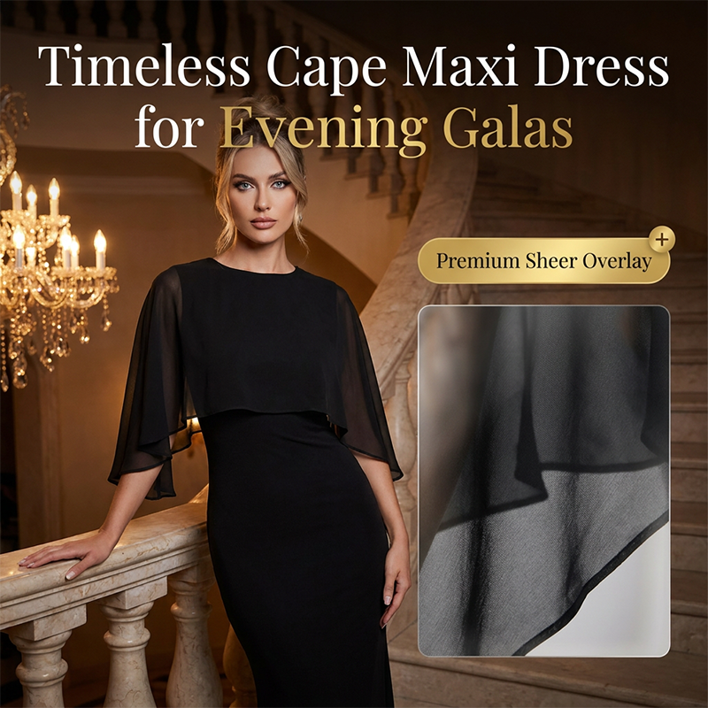 👗 Sanftes Cape-Kleid mit durchsichtigem Netz-Overlay – tailliert, figurbetont & mit schmaler Fischschwanz-Silhouette, elegant & verführerisch 🌸✨