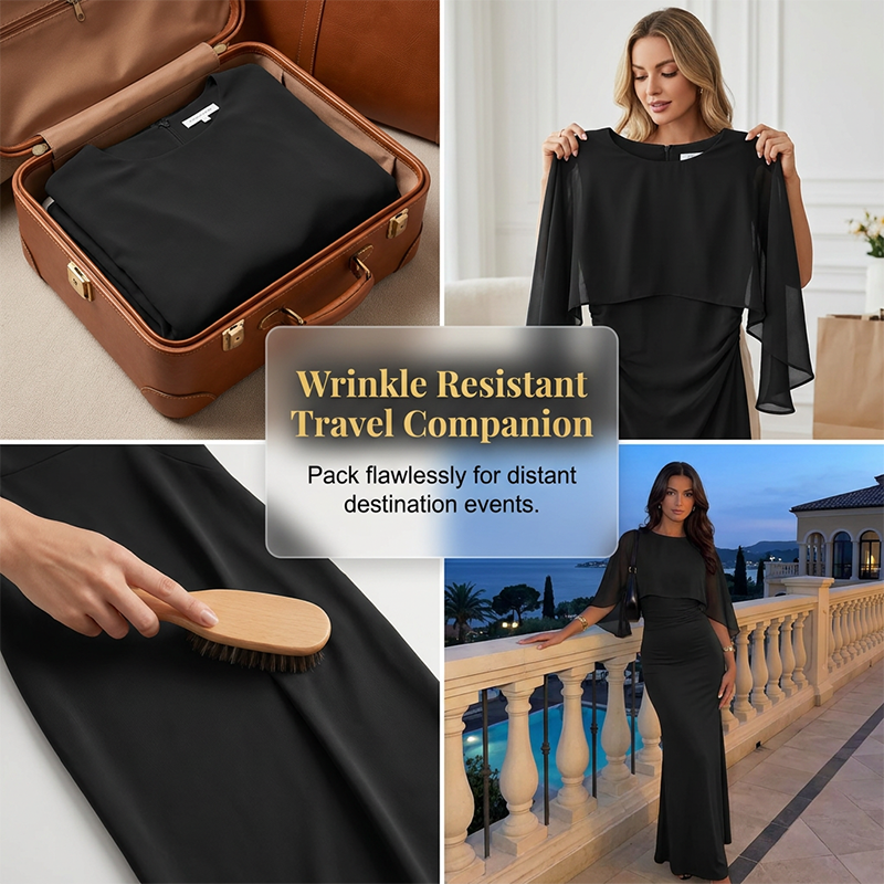 👗 Sanftes Cape-Kleid mit durchsichtigem Netz-Overlay – tailliert, figurbetont & mit schmaler Fischschwanz-Silhouette, elegant & verführerisch 🌸✨