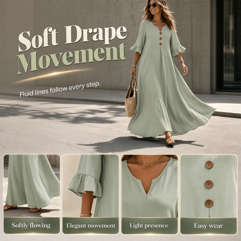 ⏰ 50 % RABATT – Nur für kurze Zeit ✨👗 Damen-Maxikleid mit V-Ausschnitt – lockere Passform, atmungsaktiv & vielseitig für Alltag, Strand & Reisen 🌸☀️