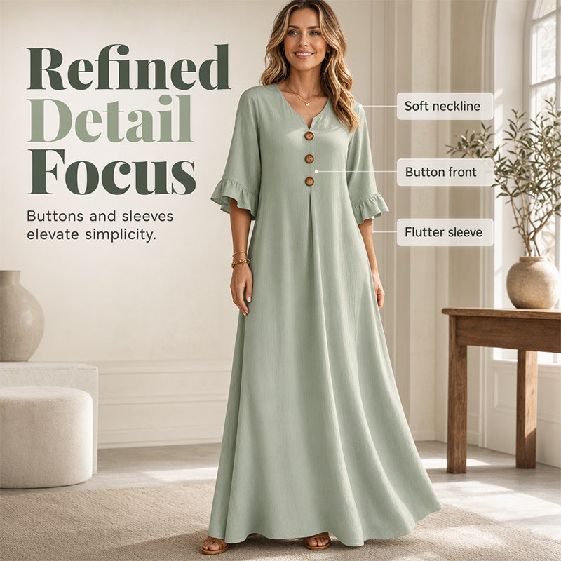 ⏰ 50 % RABATT – Nur für kurze Zeit ✨👗 Damen-Maxikleid mit V-Ausschnitt – lockere Passform, atmungsaktiv & vielseitig für Alltag, Strand & Reisen 🌸☀️