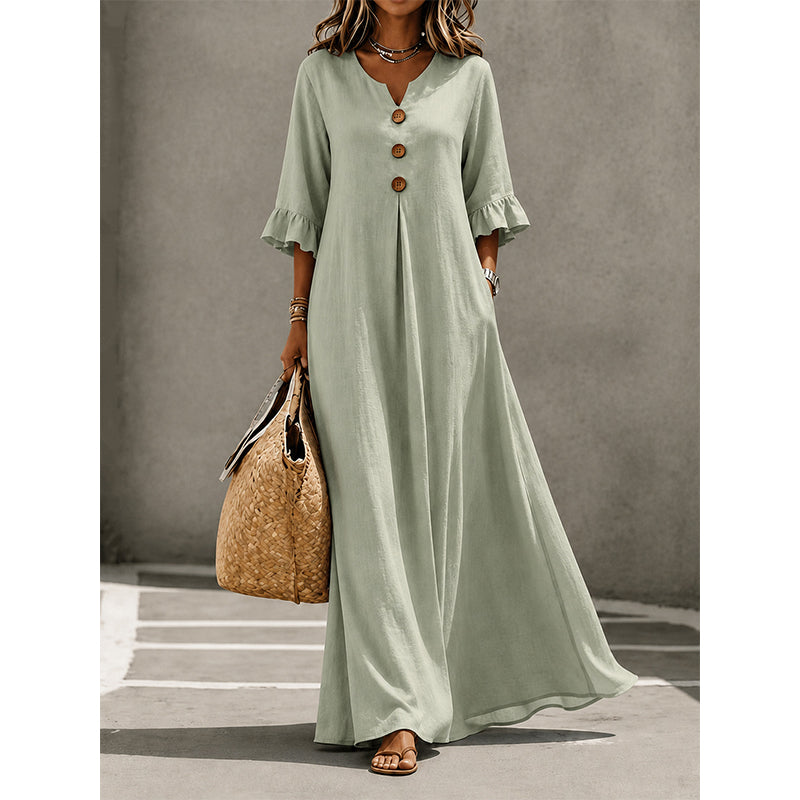 ⏰ 50 % RABATT – Nur für kurze Zeit ✨👗 Damen-Maxikleid mit V-Ausschnitt – lockere Passform, atmungsaktiv & vielseitig für Alltag, Strand & Reisen 🌸☀️