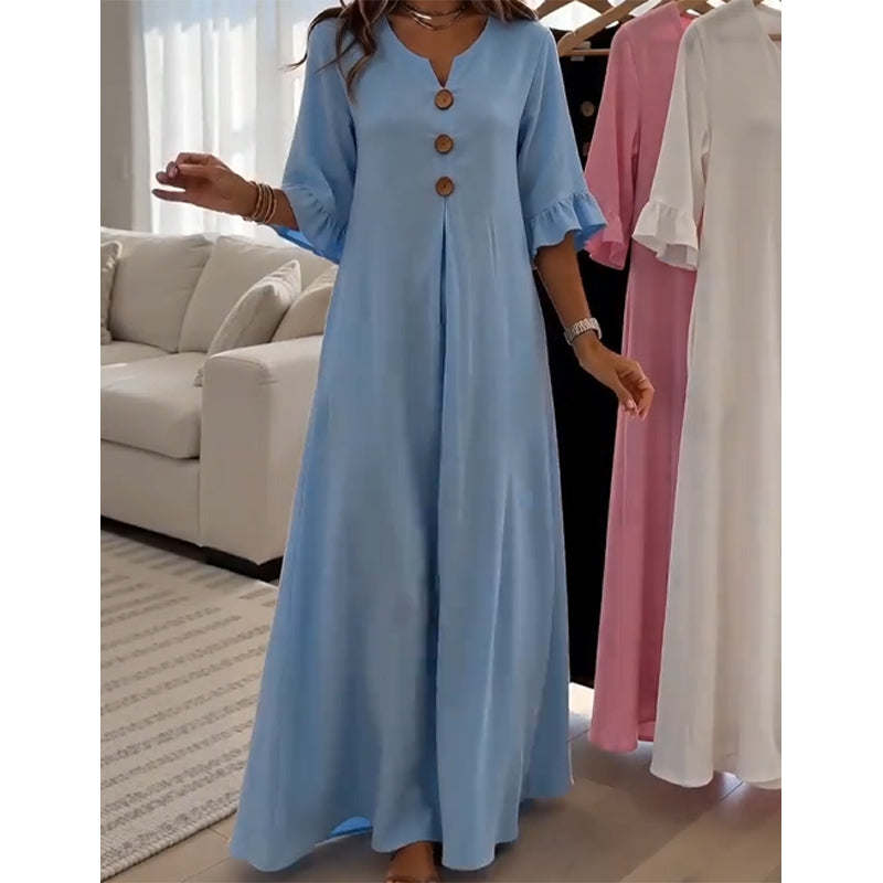⏰ 50 % RABATT – Nur für kurze Zeit ✨👗 Damen-Maxikleid mit V-Ausschnitt – lockere Passform, atmungsaktiv & vielseitig für Alltag, Strand & Reisen 🌸☀️